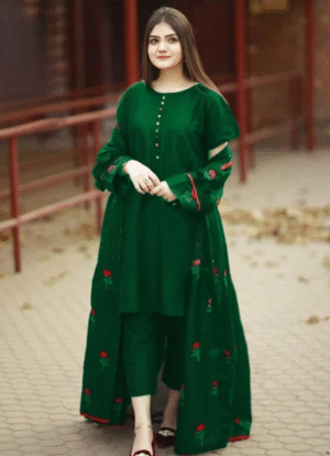 Women's Stitched Gown Suit - 3 Pcs Set in Silk & Banarsi Fabric